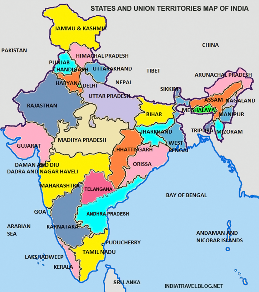 India States And Union Territories Map  908x1024 
